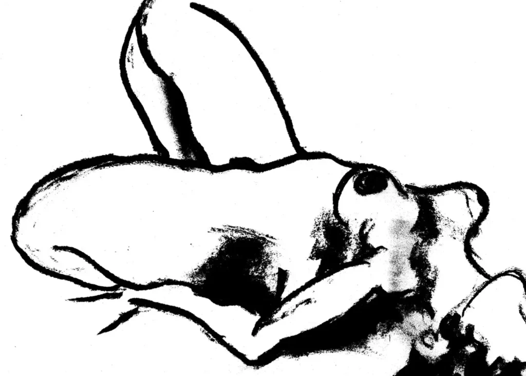 Dessin artistique intitulé “corps en extension” réalisé par Danièle Archambault au crayon et fusain.