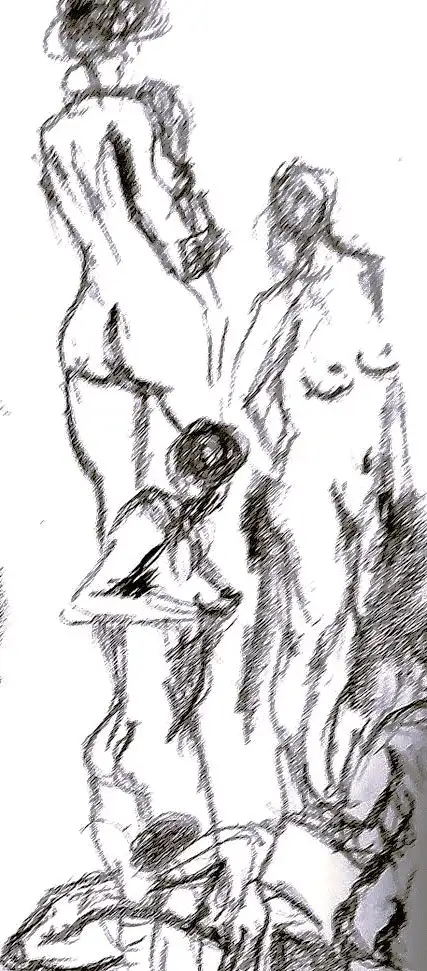 Oeuvre d'art contemporain intitulée "Étude de groupe", réalisée au crayon et fusain par Danièle Archambault
