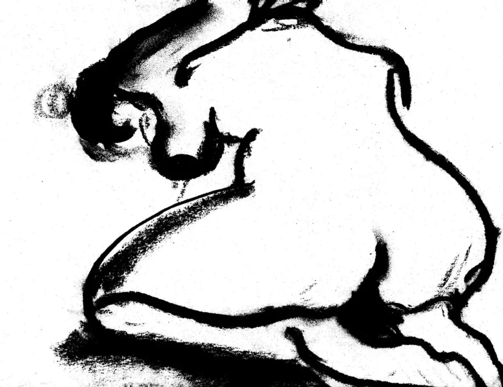 Oeuvre d'art contemporain intitulée "L'abandon du corps", réalisée au crayon et fusain par Danièle Archambault