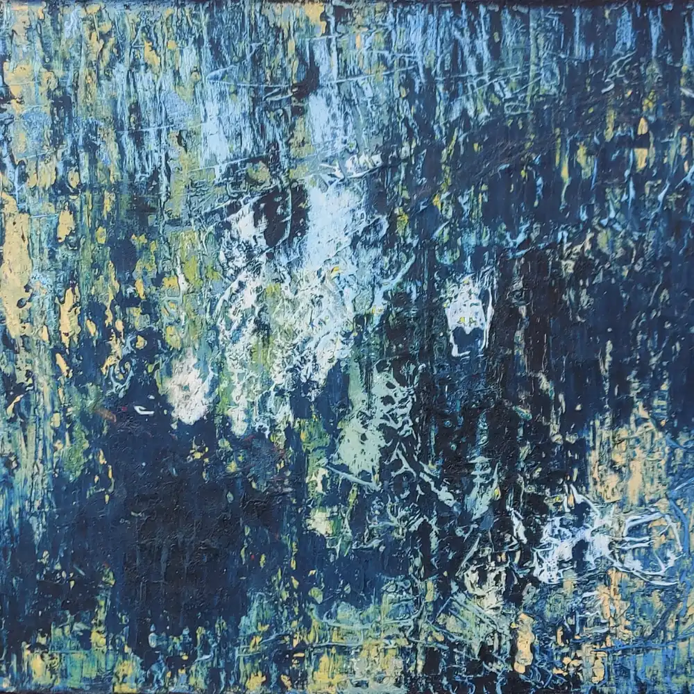 Tableau intitulé “L’Âme des Bleus”, peinture acrylique sur toile 65x50 cm, réalisée par l’artiste Danièle Archambault (Art Dany)