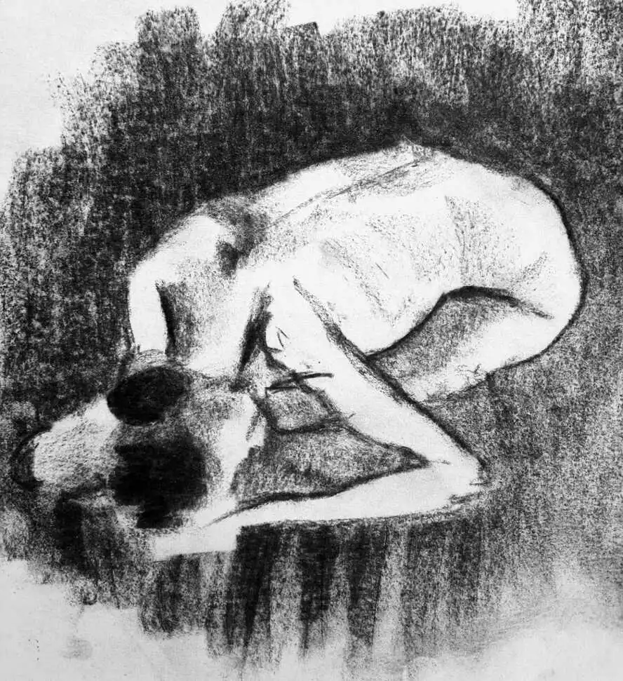 Oeuvre d'art contemporain intitulée "Le Poids de l'âme", réalisée au crayon et fusain par Danièle Archambault