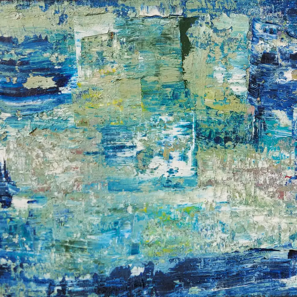 Peinture intitulée “Le Regard de l’Eau”, acrylique sur toile 70x50 cm, réalisée par l’artiste Danièle Archambault (Art Dany)