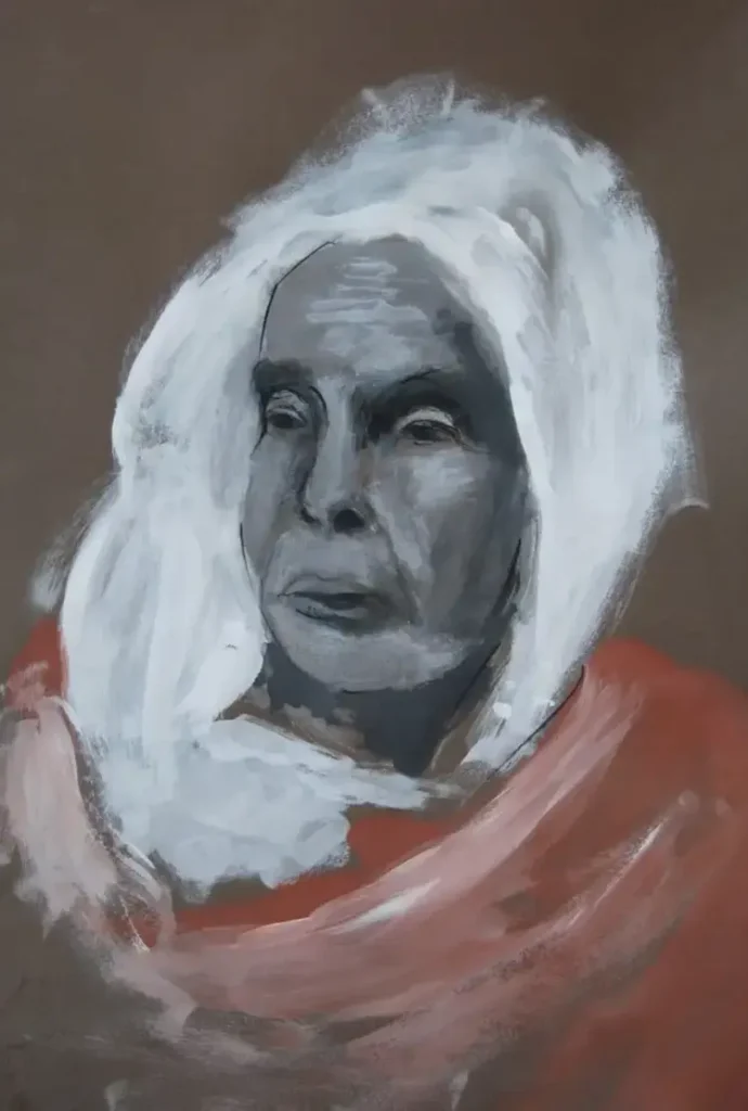 Gouache au doigt sur papier sépia – “Sagesse Sépia”, œuvre originale de Danièle Archambault – artdany.fr