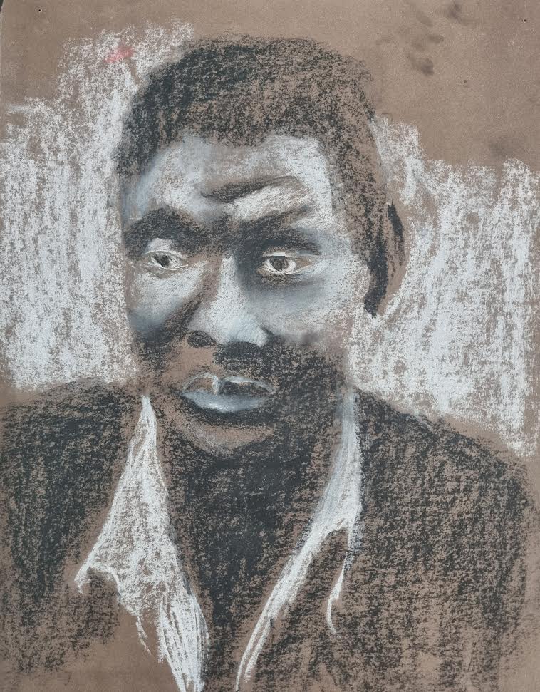 Craies blanche et noire sur papier sépia – regard profond, création originale signée Danièle Archambault – Artdany.fr