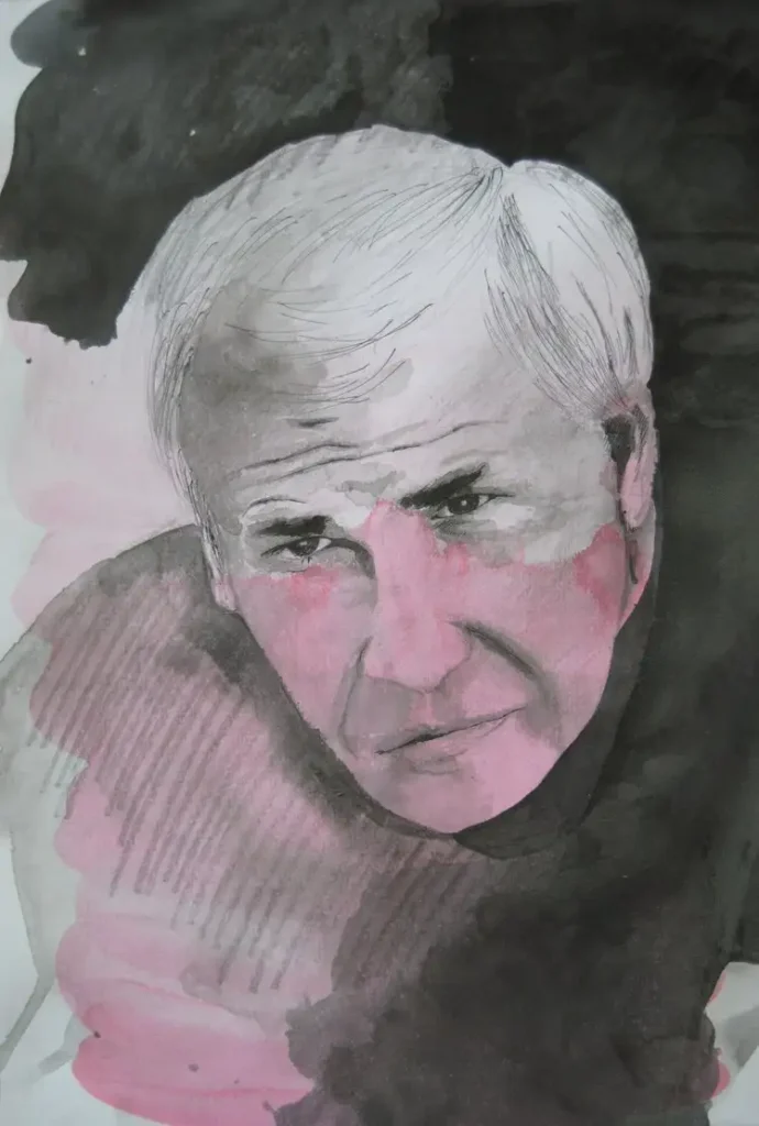 Portrait en encre de Chine et crayon sur papier Bristol, intitulé “Sagesse et contraste”, création originale signée Danièle Archambault – artdany.fr