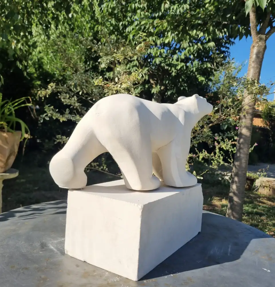Ours esprit polaire en sculpture – inspiration François Pompon – création originale signée Danièle Archambault – Artdany.fr