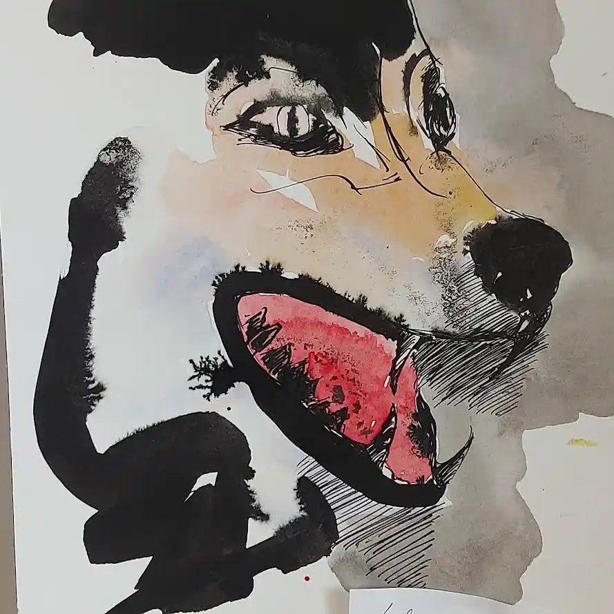 Illustration aquarelle d’une tête de loup – Danièle Archambault, artiste plasticienne