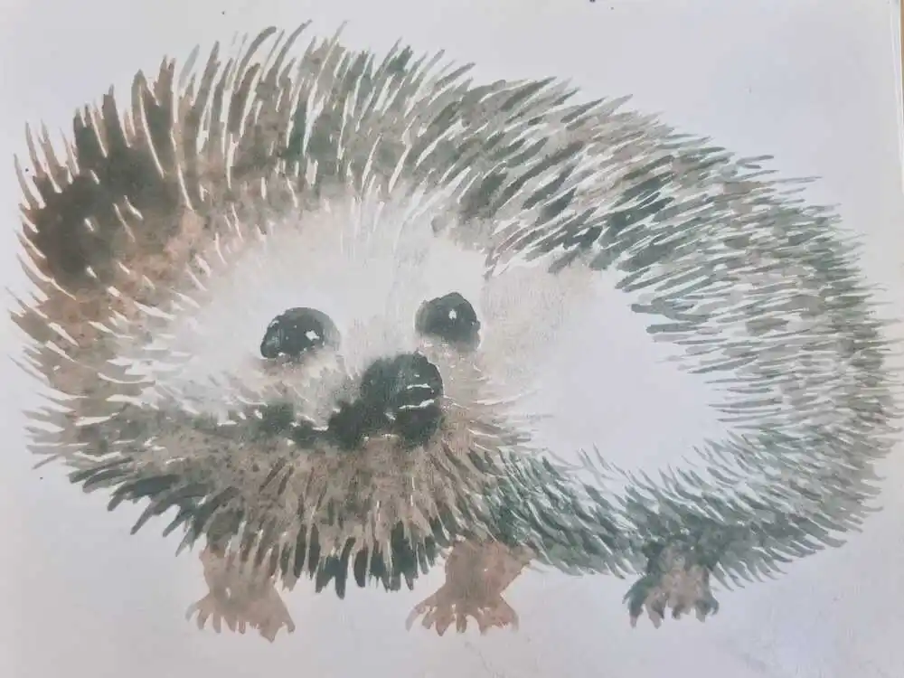 Dessin d’un hérisson stylisé par Danièle Archambault, artiste plasticienne.